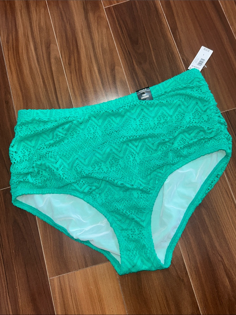 Size 1 Torrid swim high rise Full Coverage crochet green bikini bottoms
